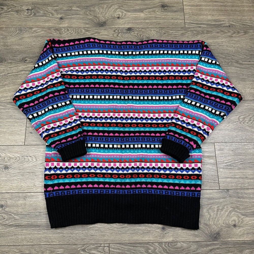 Vintage Meister Sweater Adult‎ Large Striped Knit New Wool Collarless